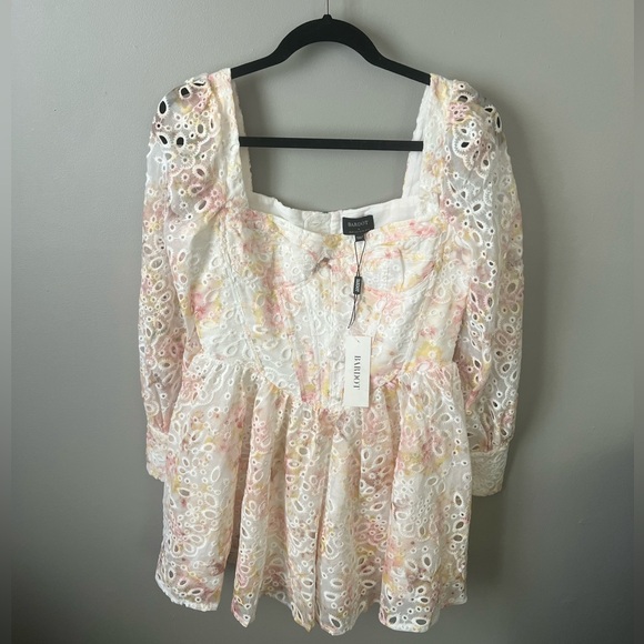 Bardot Lila Eyelet Flounce Mini Dress NWT - Picture 3 of 4